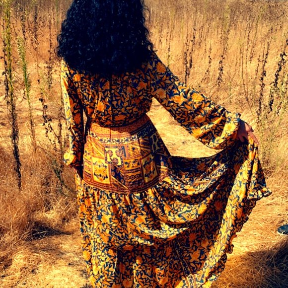 BOHEMIAN LONG SLEEVE BUTTON FRONT MAXI DRESS - Picture 4 of 9